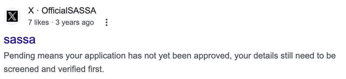 SASSA Status Pending meaning